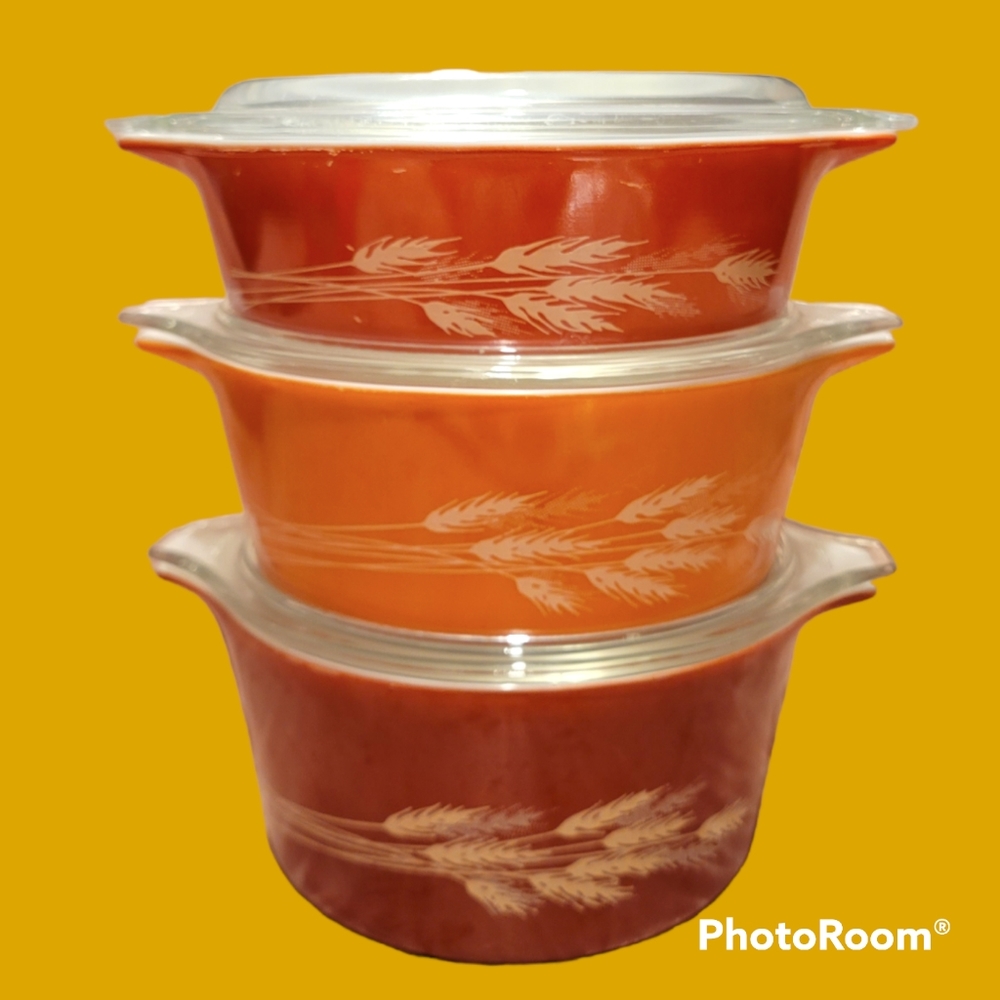 Pyrex Autumn Harvest Nesting Casserole Dishes with Lids